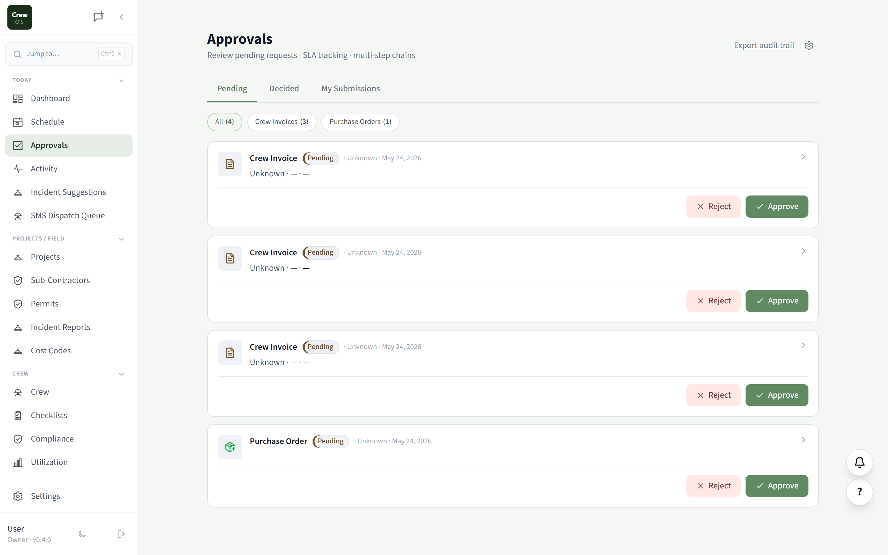 CrewOS Approvals
