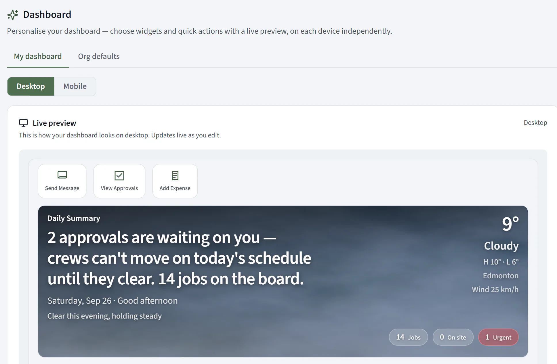 CrewOS Dashboard editor