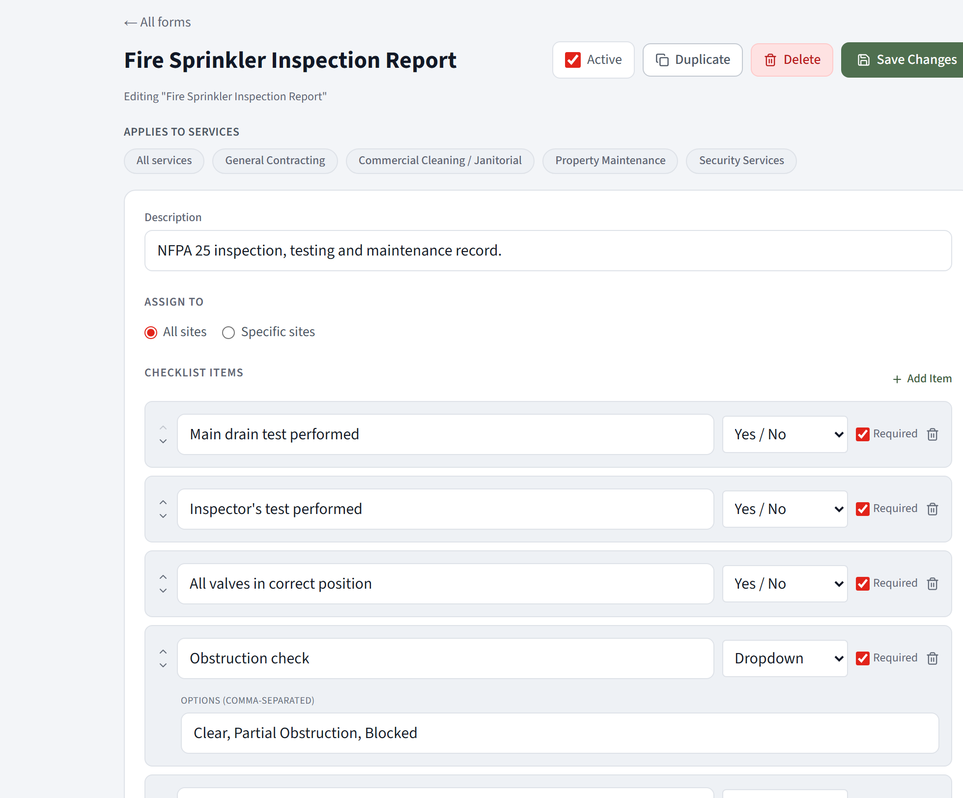 You build the inspection report. Add the ITM checks your systems and jurisdiction require, set the input for each and which are required, and it is the report every inspector fills from the field.