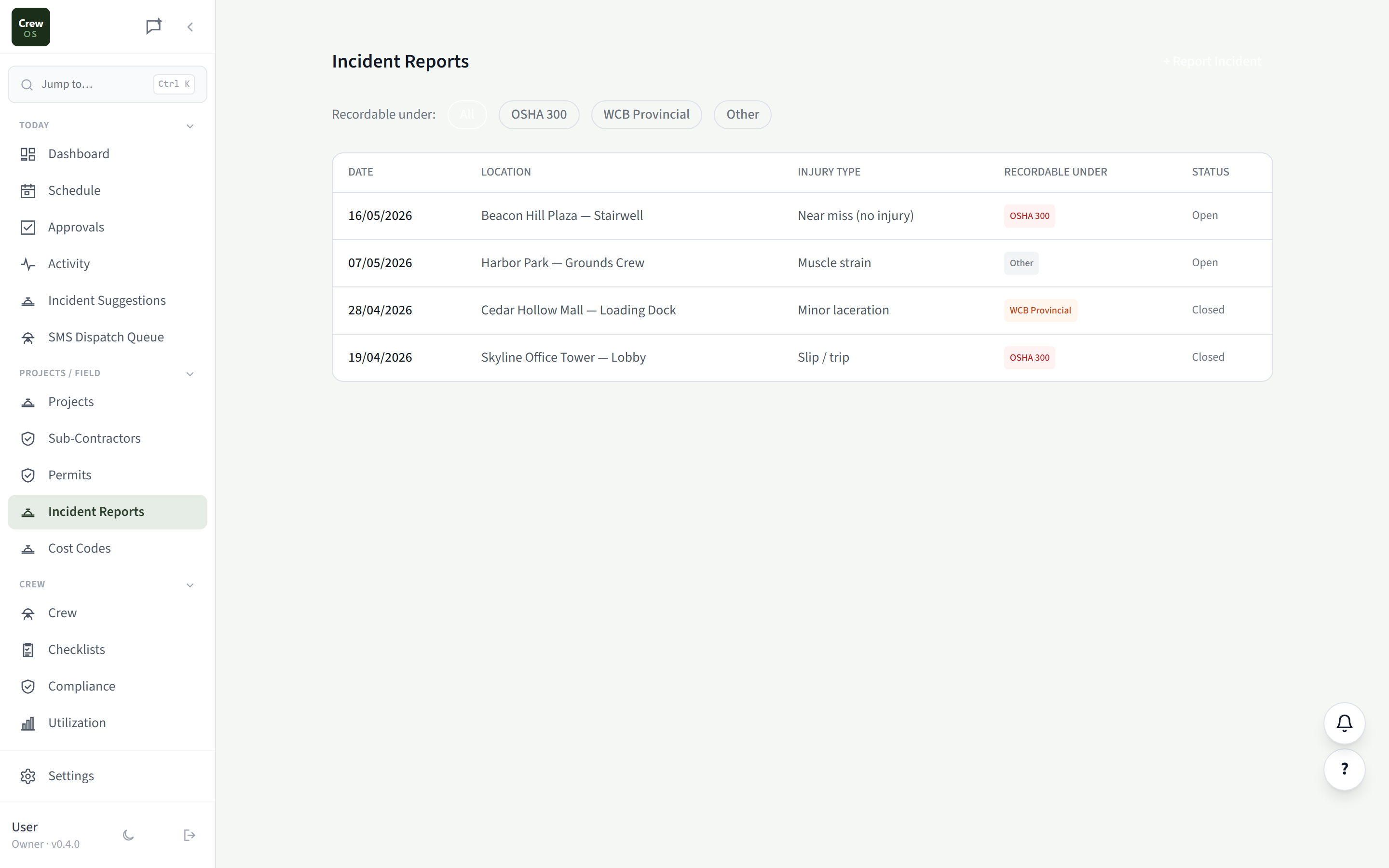 CrewOS Incident Reports