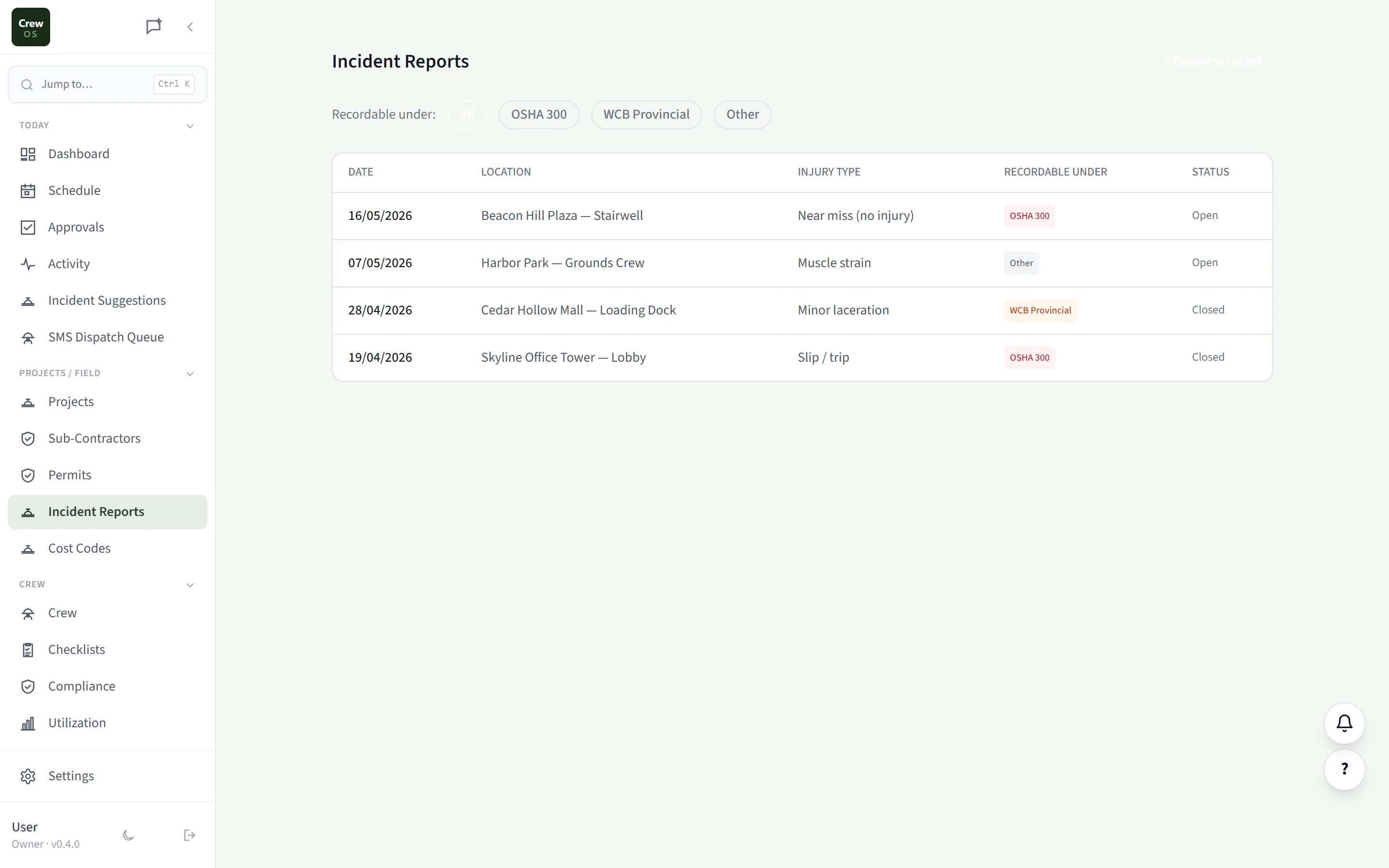 CrewOS Incident Reports