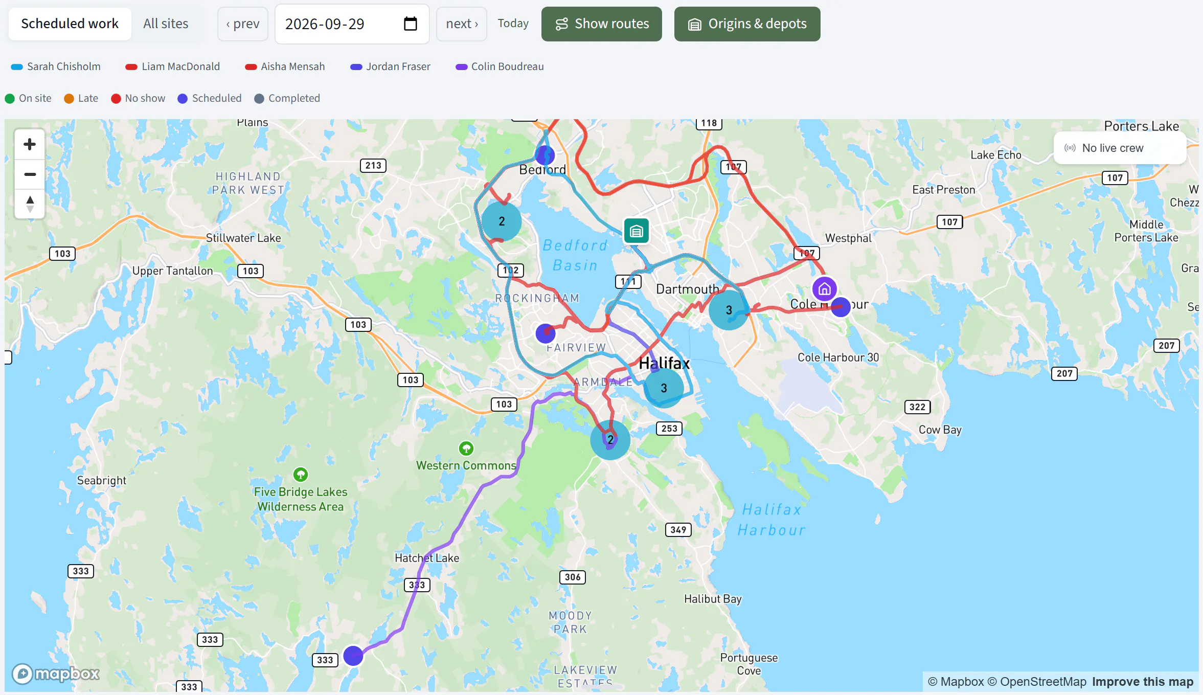 CrewOS Schedule map
