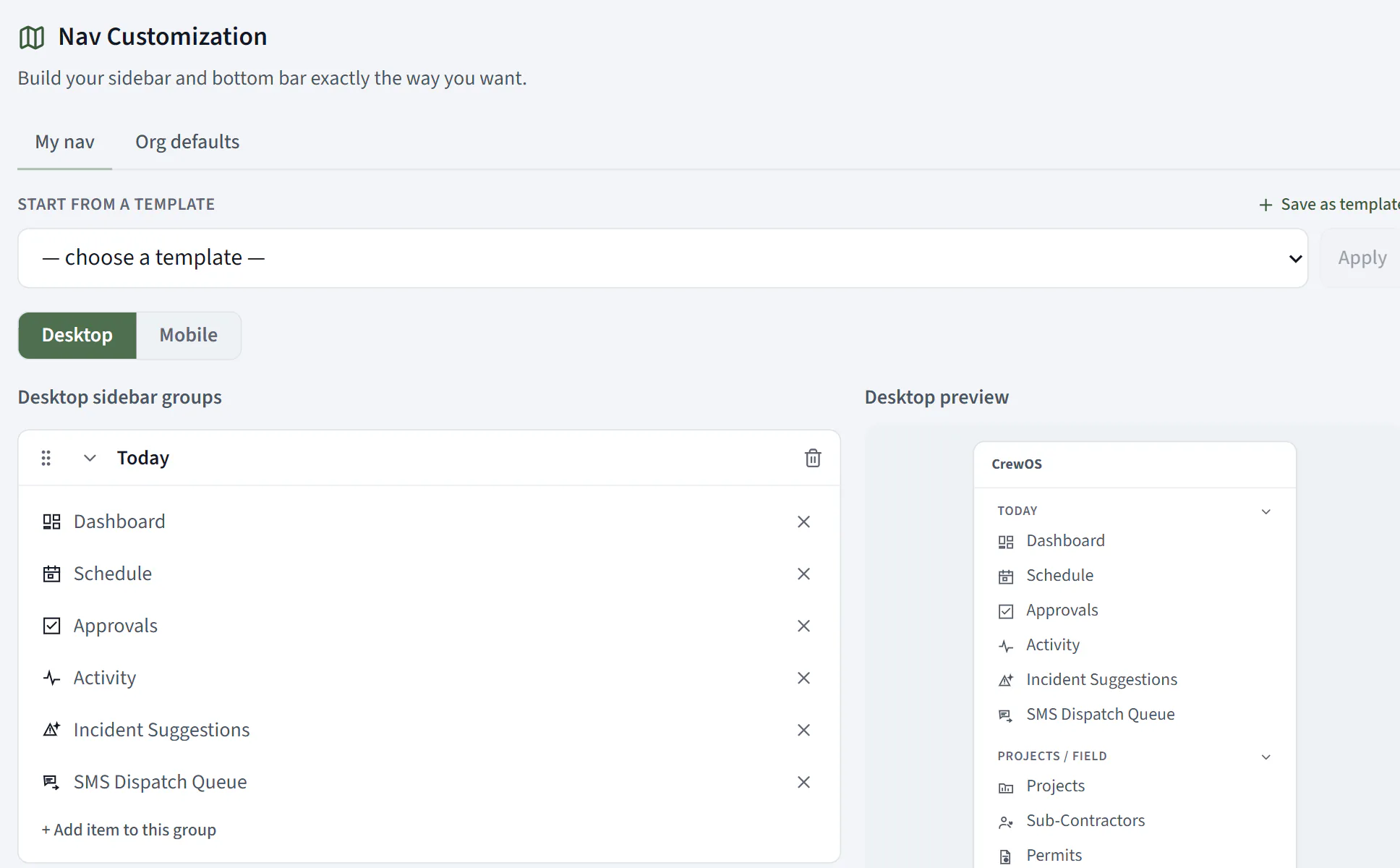 CrewOS Navigation templates