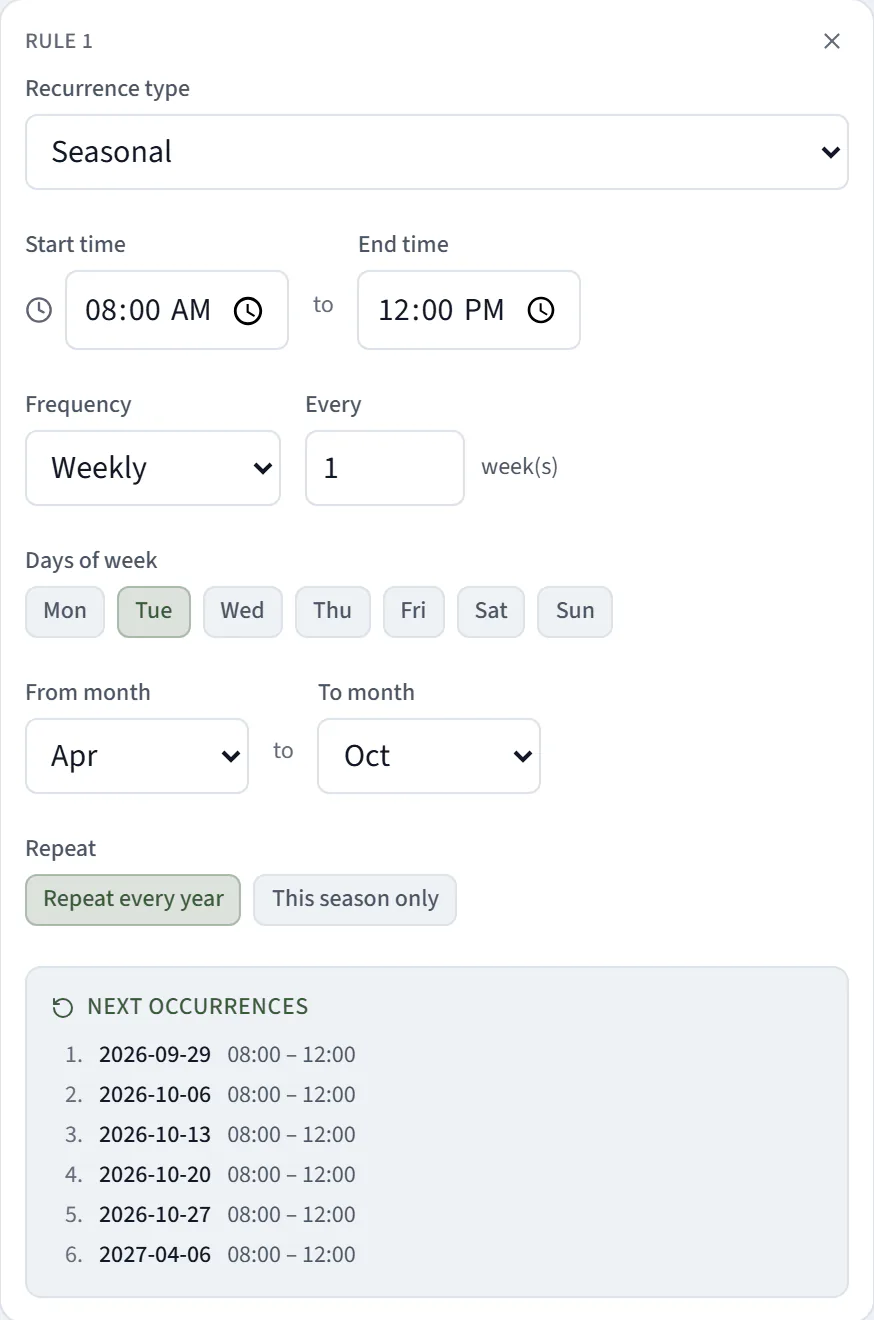 CrewOS Recurring schedules