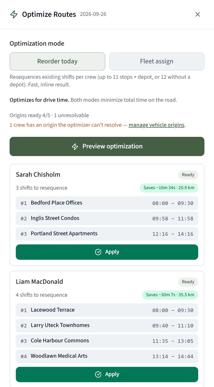 CrewOS Route optimization