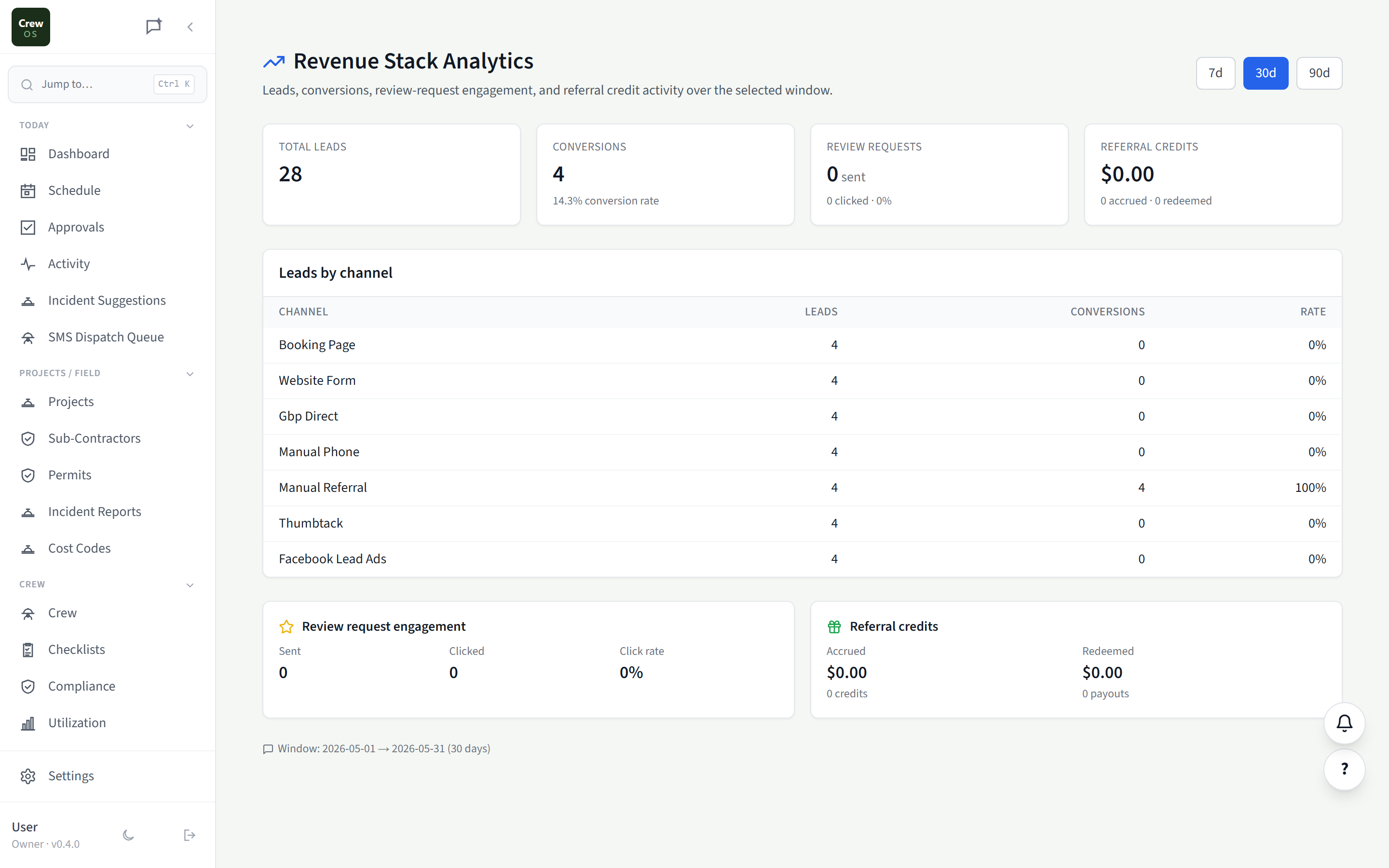CrewOS Revenue Analytics