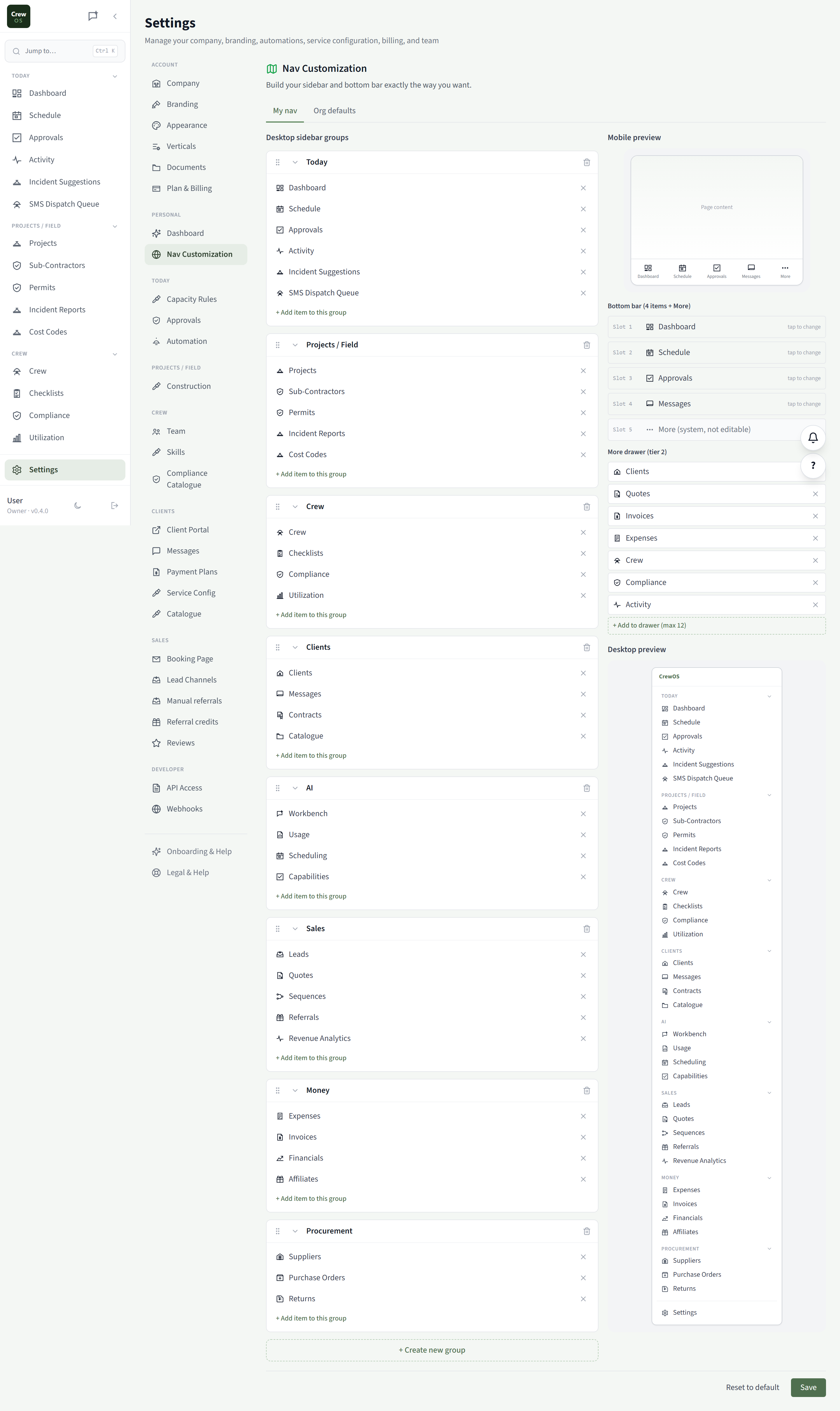CrewOS Nav Customization