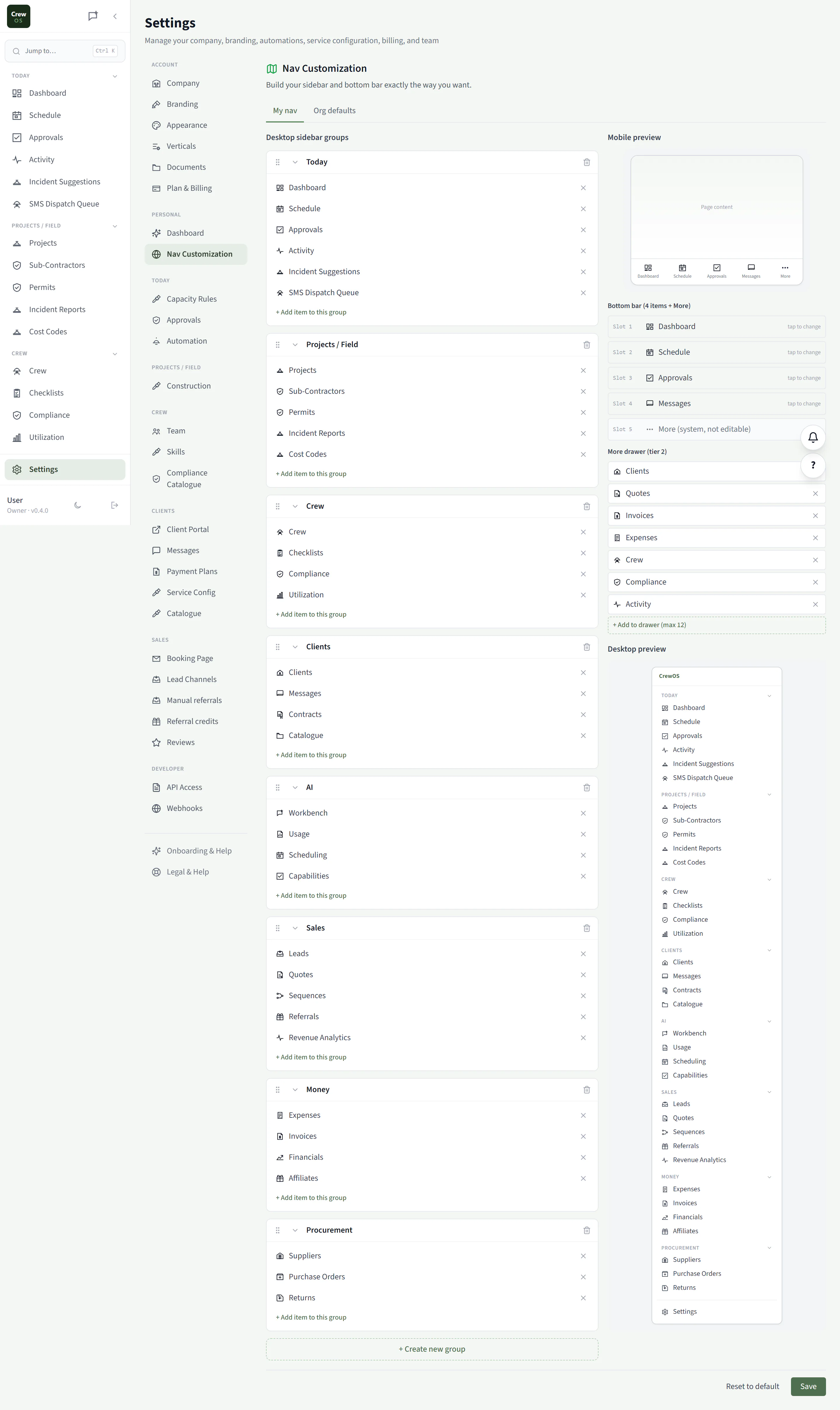 CrewOS Nav Customization