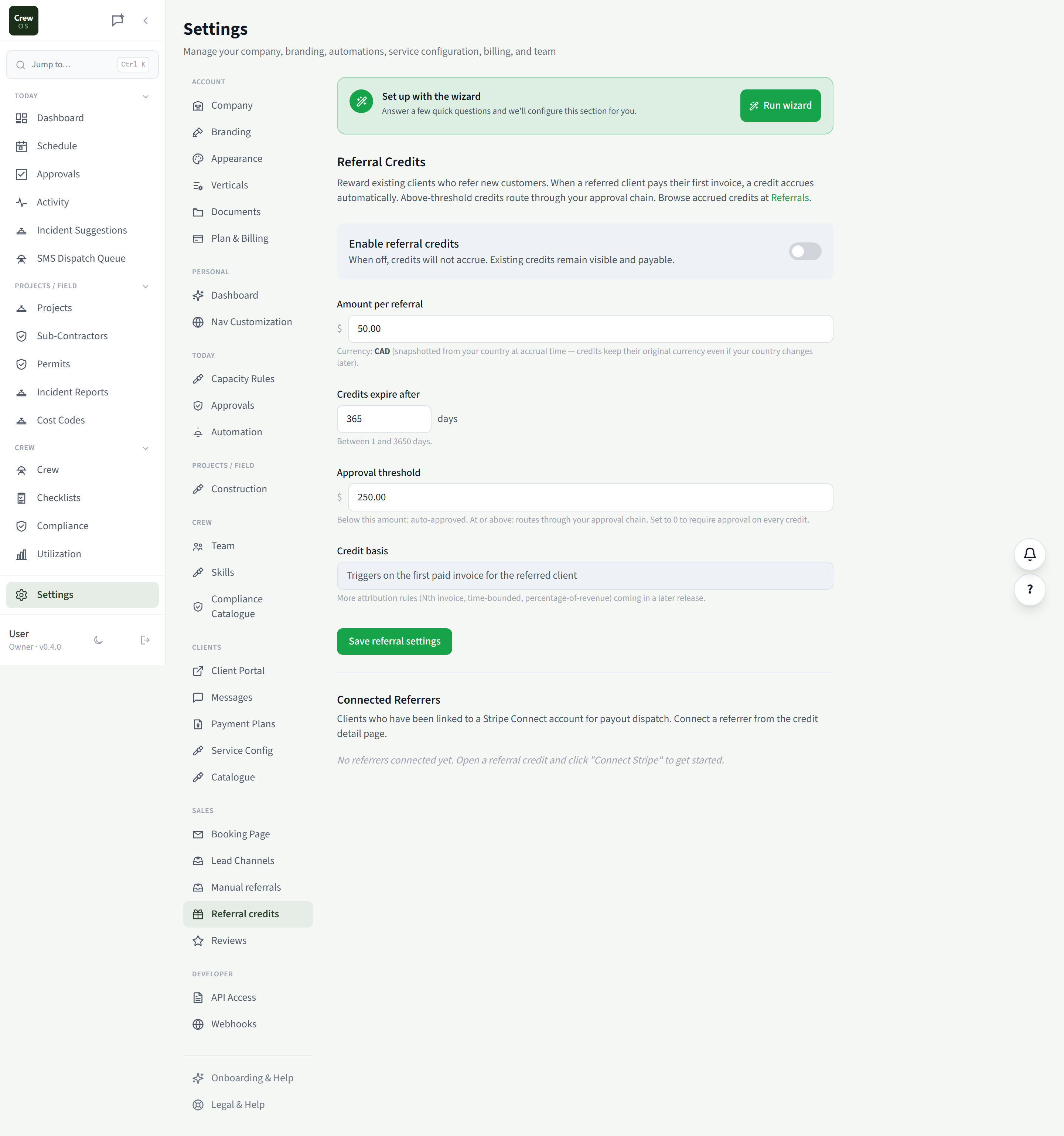 CrewOS Referral Credits