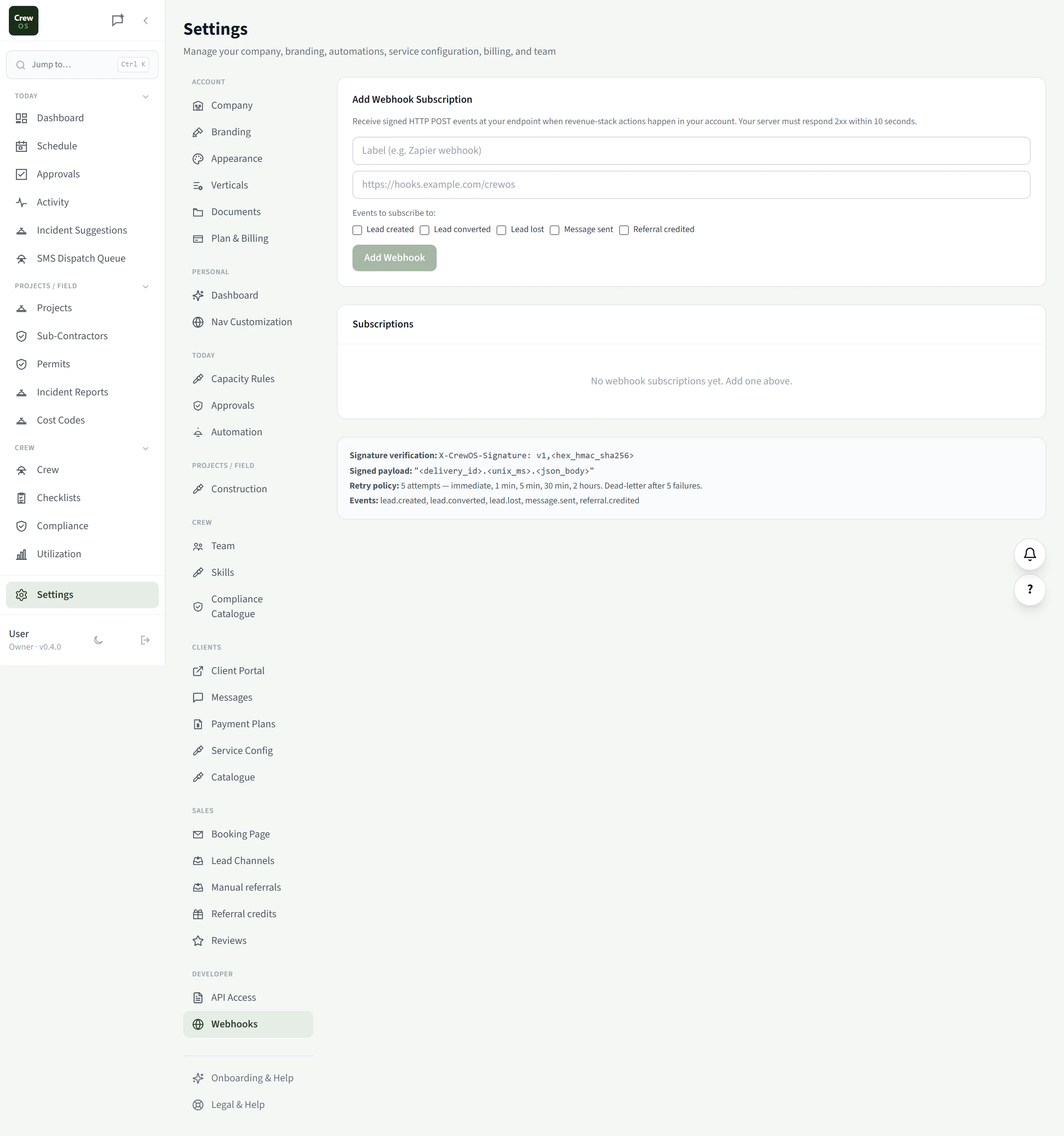 CrewOS Webhooks